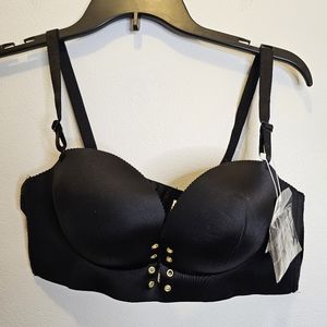 NWT FallSweet front lace up black bra Size 38C